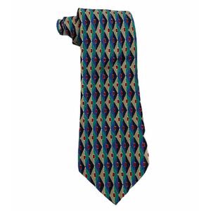 Vintage Burberry Men's 100% Silk Multicolor Geometric Diamond Tie USA 4"‎ Width